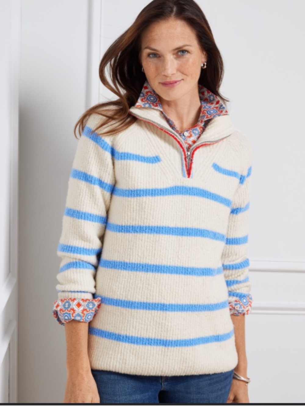 Talbots Boucle Half-Zip Pullover Breton Stripe Size SP